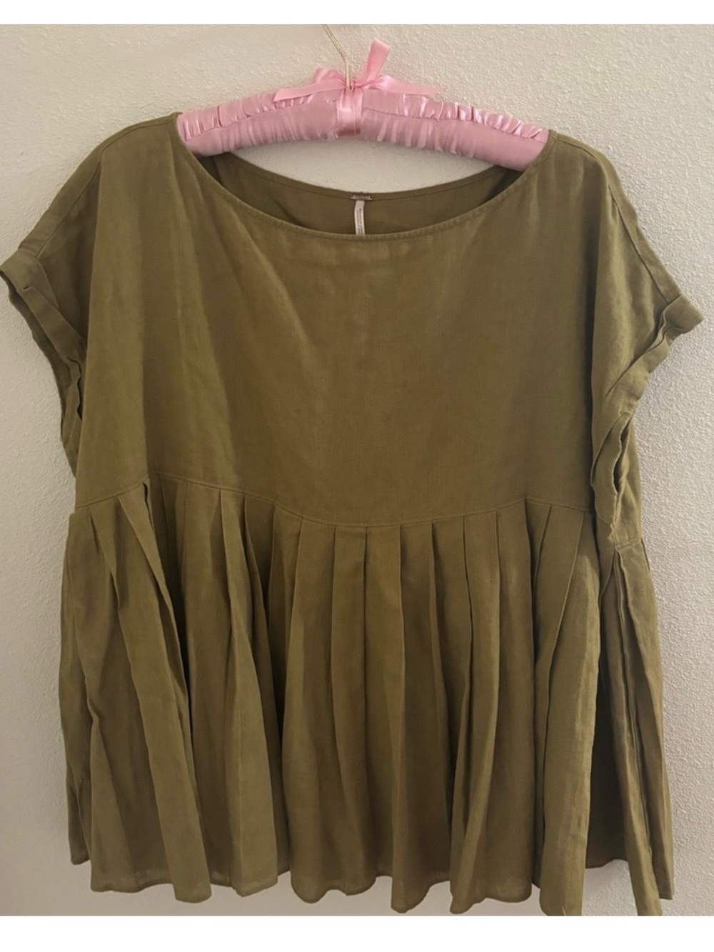 Free People Olive Green Pleated Babydoll Top